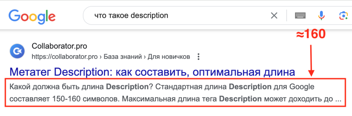 Длина описаний в результатах поиска