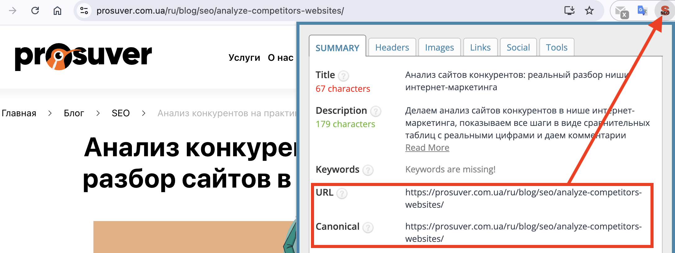 Как посмотреть Canonical с помощью Seo Meta in 1 Click