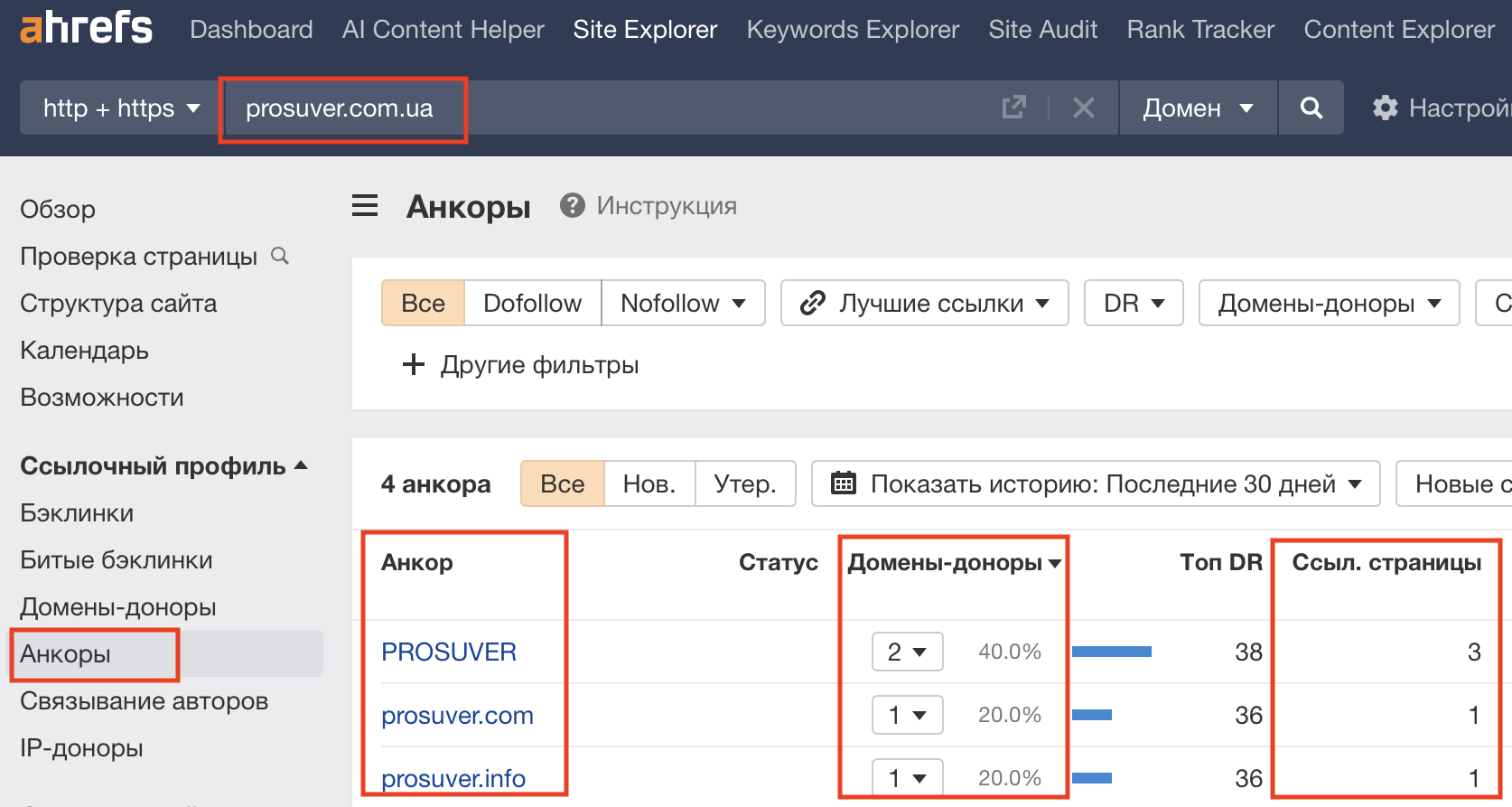 Как смотреть анкоры в Ahrefs