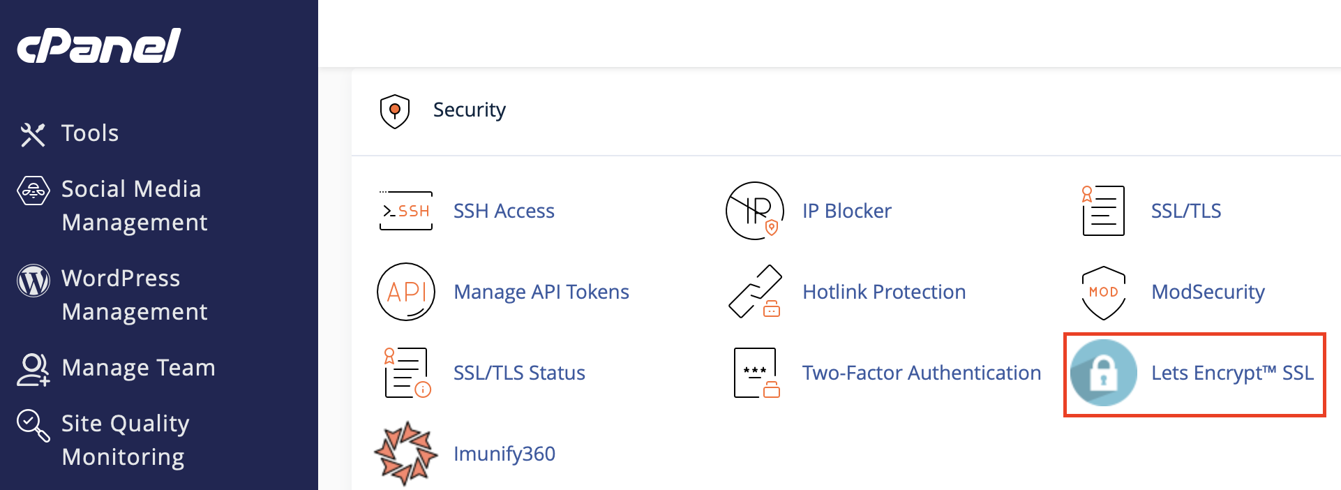 Где искать Lets Encrypt в cPanel