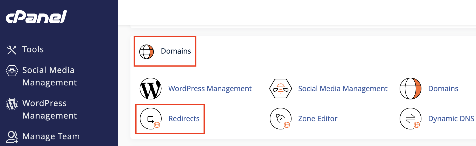 Где настраиваются редиректы в cPanel